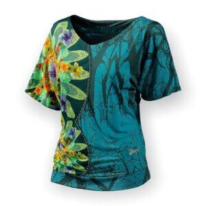 Desigual Teal Short Dolman Sleeve Oversized Top